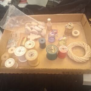 Vintage Antique Mixed Lot Wooden Spool Blank + Crafting Supplies